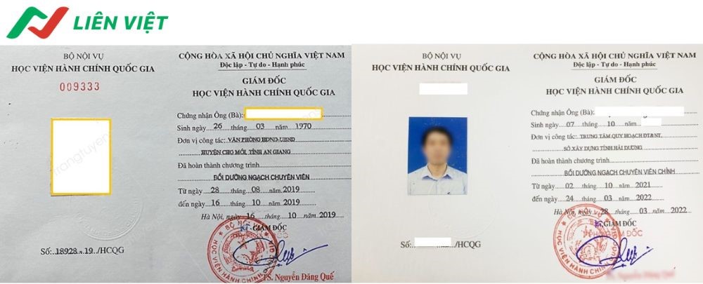 Mẫu chứng chỉ quản lý nhà nước ngạch chuyên viên và chuyên viên chính