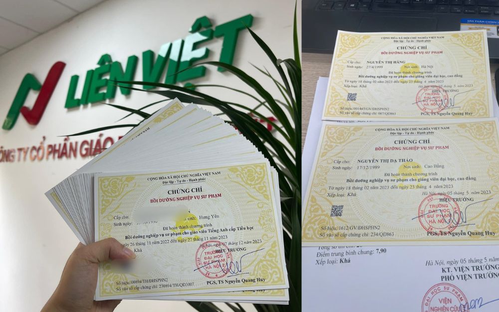 Mẫu chứng chỉ nghiệp vụ sư phạm tiểu học cấp tại Liên Việt