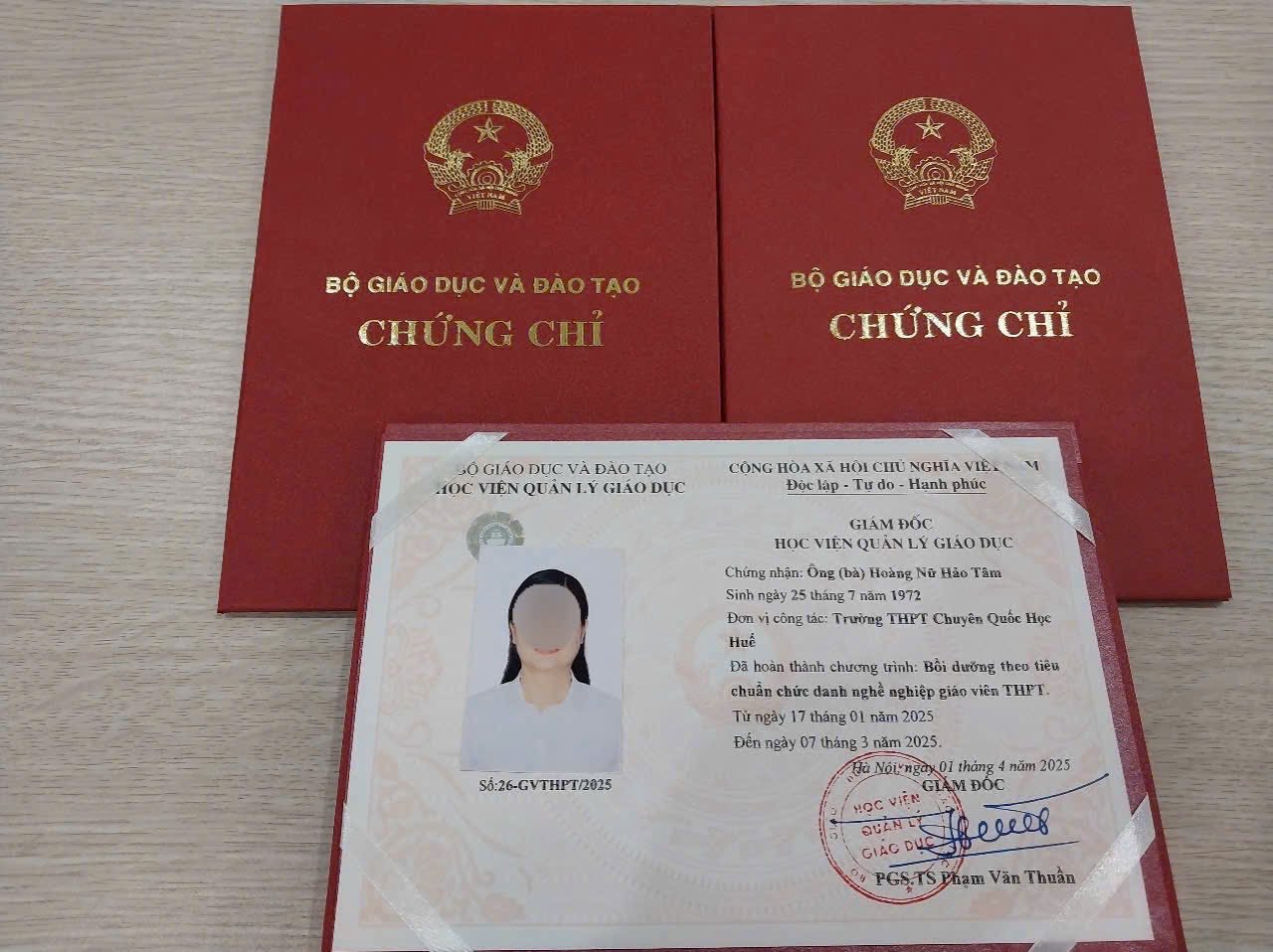 Chứng chỉ chức danh nghề nghiệp giáo viên THPT do Học viện Quản lý Giáo dục cấp