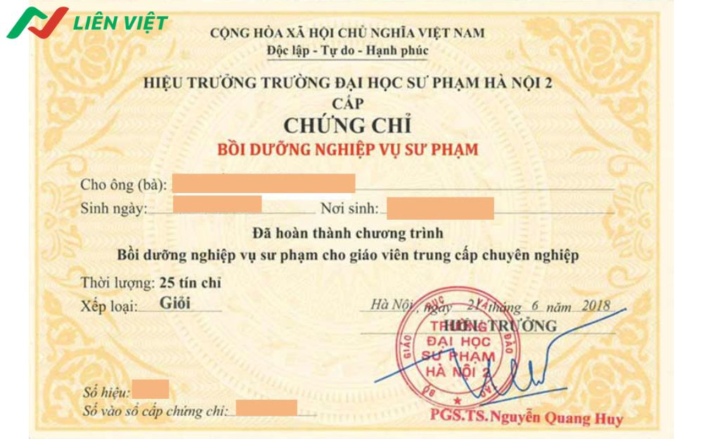 Chứng chỉ giáo viên sơ cấp, Trung cấp - Cao đẳng nghề