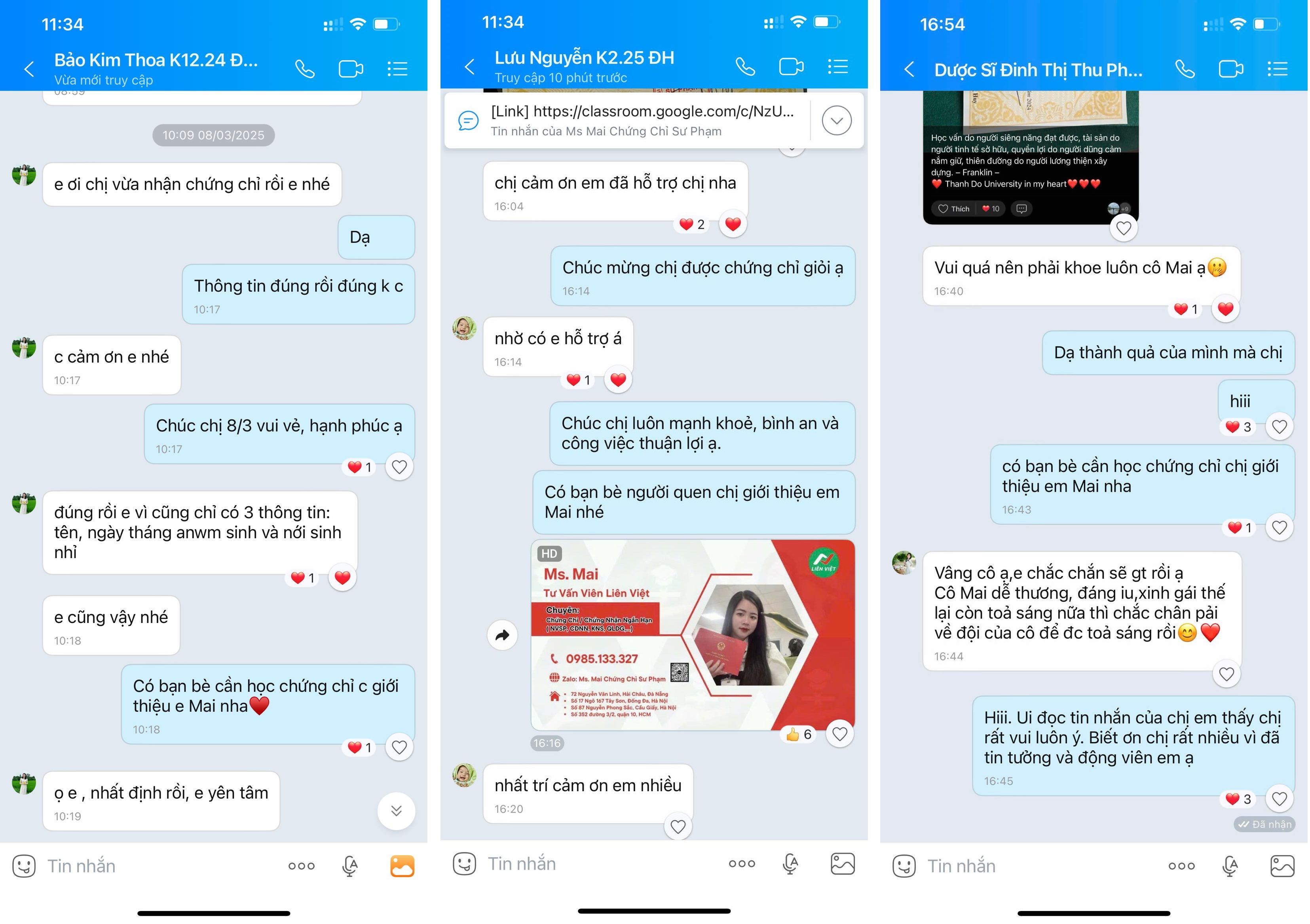 Một vài đánh giá, trao đổi trực tiếp của học viên về trải nghiệm học tập tại Liên Việt