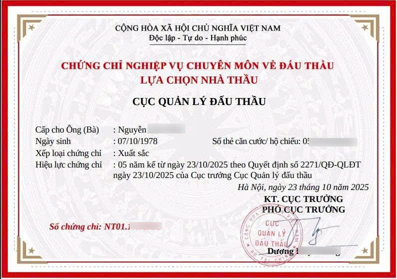 Mẫu chứng chỉ đấu thầu cơ bản 2025
