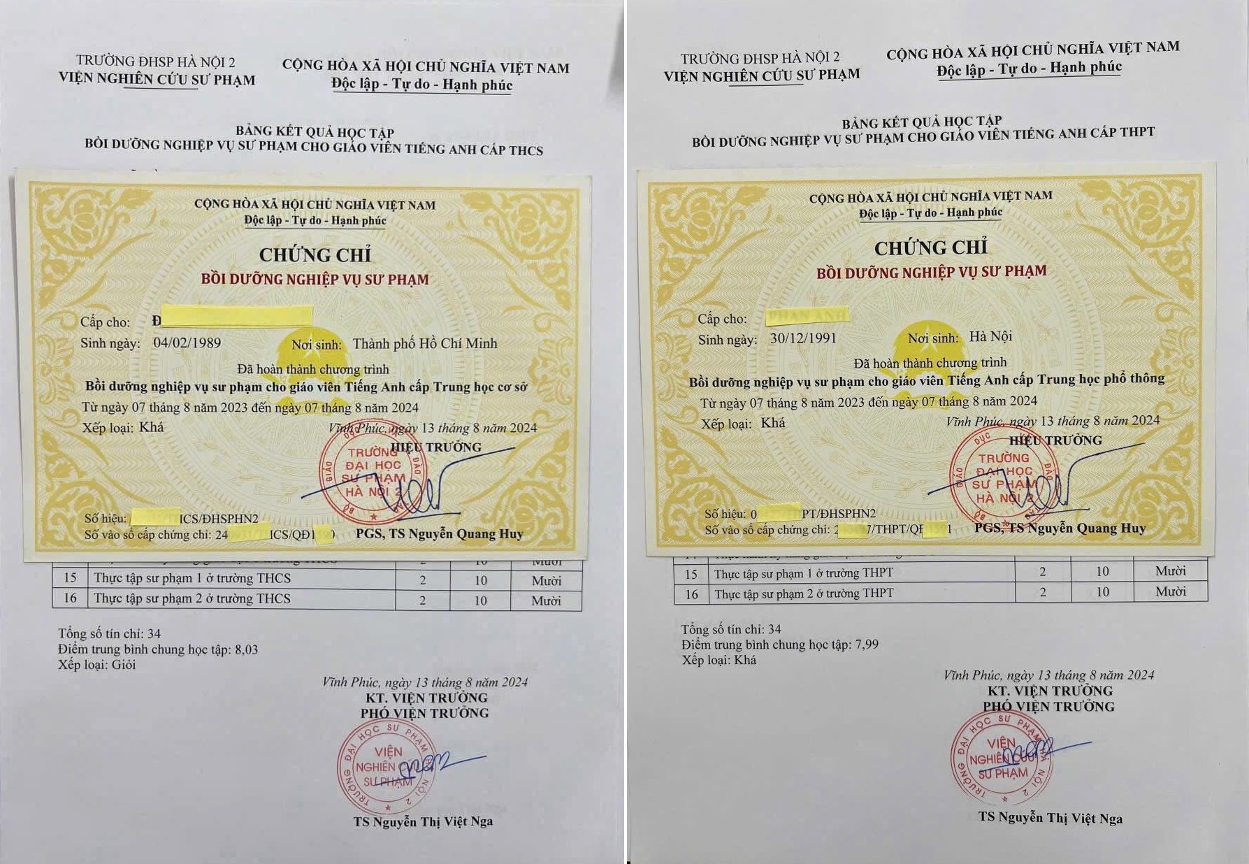 Chứng chỉ nghiệp vụ sư phạm Tiếng Anh THCS và THPT