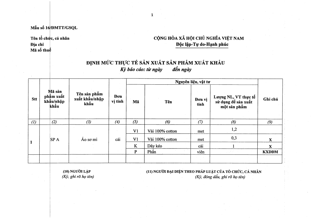 Mẫu 16/ĐMTT/GSQL báo cáo quyết toán hải quan theo thông tư 39