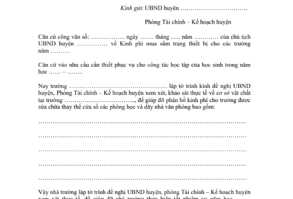 4 mẫu tờ trình sửa chữa cơ sở vật chất trường học 2026