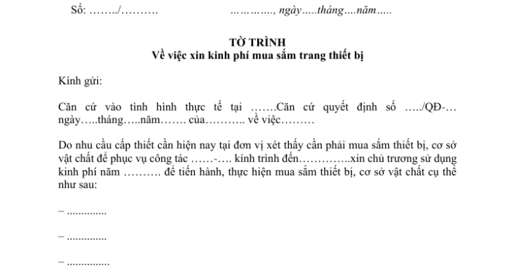 Tải mẫu tờ trình xin kinh phí mua sắm trang thiết bị 2026
