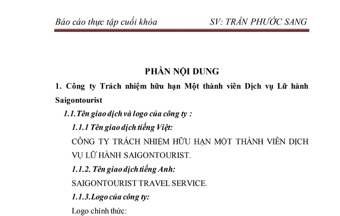 Phần Nhận xét của đơn vị thực tập nên thêm vào báo cáo thực tập hướng dẫn viên du lịch