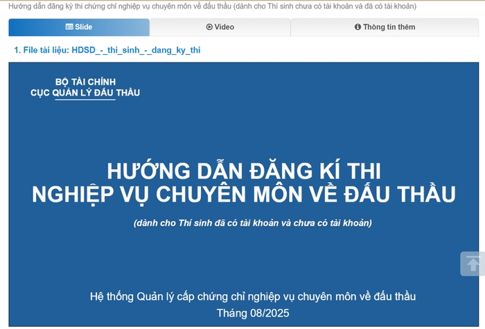 Bạn có thể xem hướng dẫn đăng ký thi chứng chỉ đấu thầu ngay trên hệ thống tiếp nhận hồ sơ trực tuyến