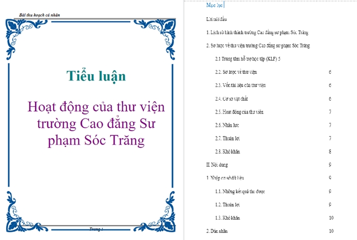 Nội dung bài tiểu luận chức danh nghề nghiệp thư viện mẫu