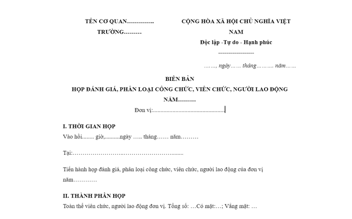 Nội dung của biên bản đánh giá viên chức cuối năm