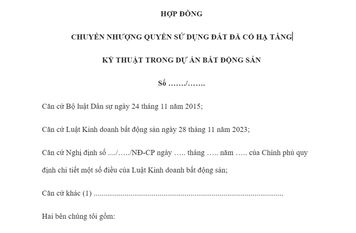 Mẫu hợp đồng chuyển nhượng BĐS ban hành kèm theo Nghị định 96/2024/NĐ-CP