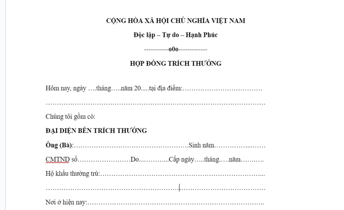 Mẫu hợp đồng trích thưởng môi giới bất động sản