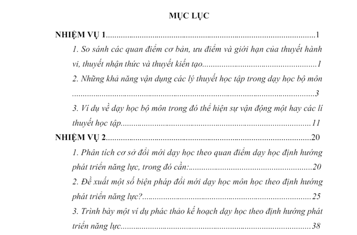 Mục lục một bài thu hoạch lý luận dạy học đại học