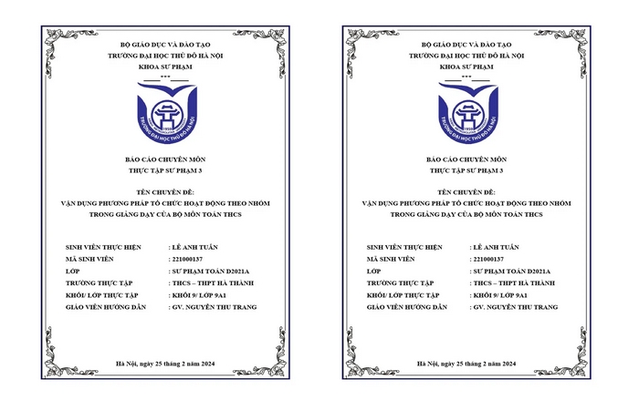 Nội dung đầu tiên của báo cáo thu hoạch thực tập sư phạm THPT cần nêu rõ thông tin sinh viên và giảng viên/giáo viên hướng dẫn