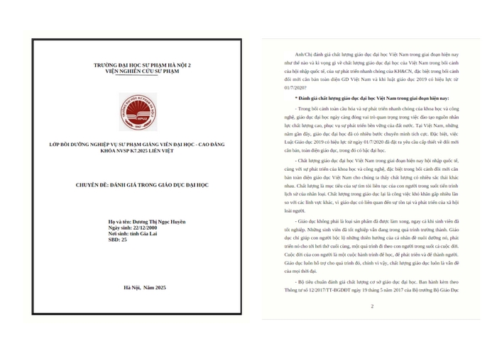 Mẫu chuyên đề Đánh giá trong giáo dục Đại học