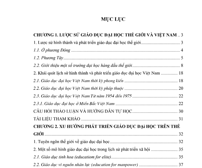 Nội dung chương 1 và 2 của môn Giáo dục đại học thế giới và Việt Nam