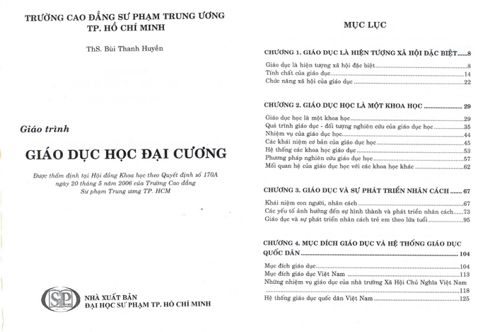 Trang bìa và mục lục giáo trình “Giáo Dục Học Đại Cương”