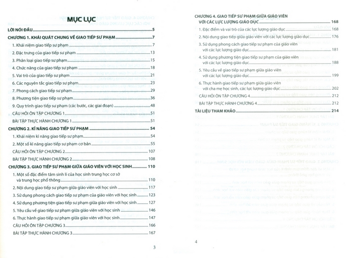 Mục lục liệt kê các nội dung chính của Giáo trình giao tiếp sư phạm