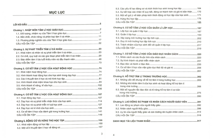 Mục lục của giáo trình tâm lý học giáo dục