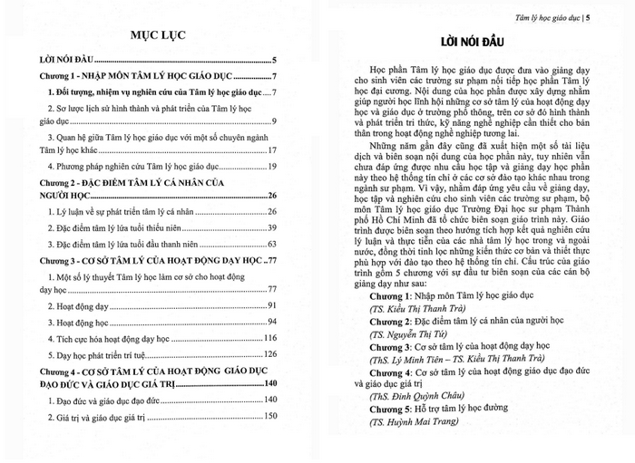 Các chương chính của sách Hướng dẫn học tâm lý học giáo dục