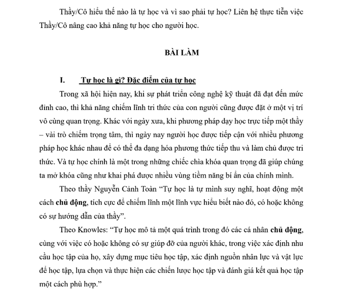 Nội dung đầu tiên của bài tiểu luận cần trình bày khái niệm tự học