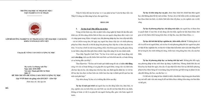 Nội dung bài tiểu luận “Nâng cao chất lượng tự học” mẫu