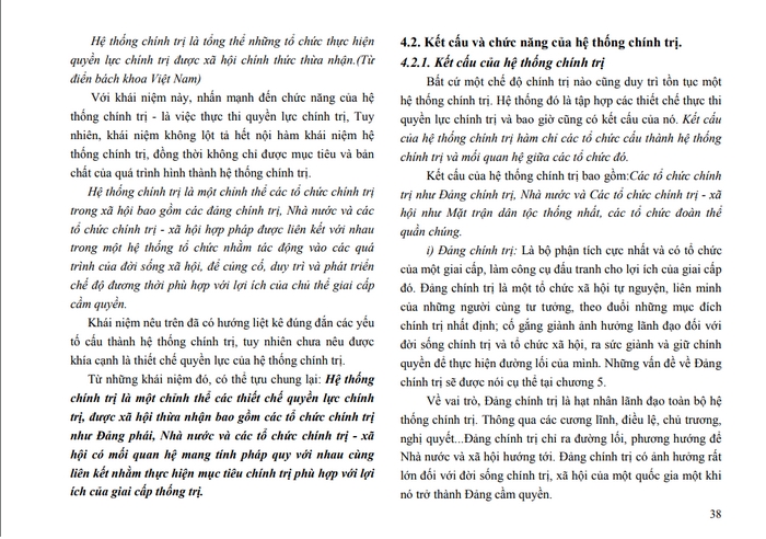 Nội dung về hệ thống chính trị Việt Nam trong Giáo trình