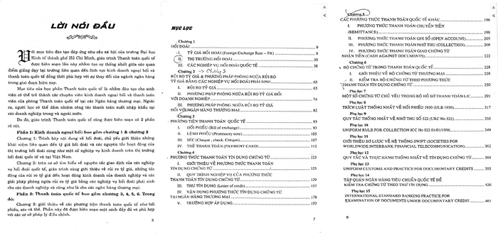 Mục lục các nội dung chính của sách Thanh toán quốc tế