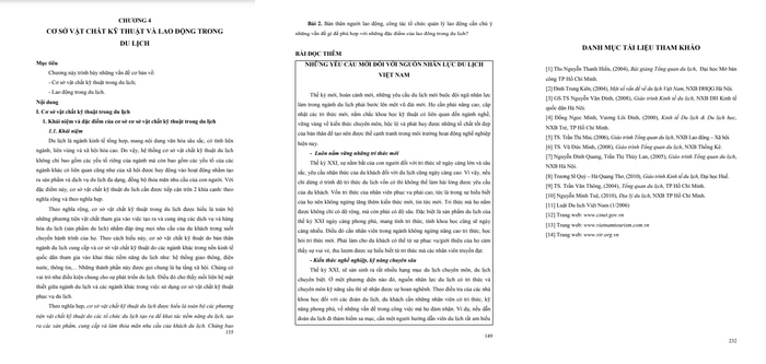 Nội dung của chương 4 và trang cuối Giáo trình Tổng quan du lịch