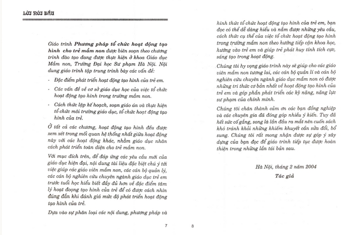Nội dung của lời nói đầu của giáo trình Phương pháp tổ chức hoạt động tạo hình trẻ mầm non