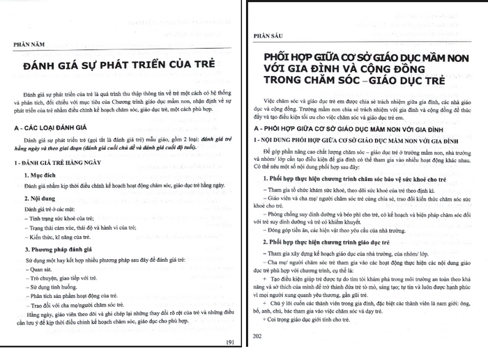 Nội dung chính của phần 5 và 6 của sách Hướng dẫn thực hiện chương trình 4 - 5 tuổi