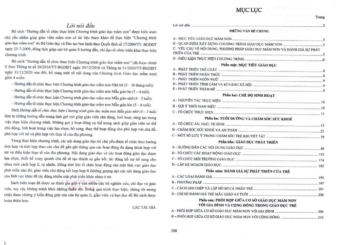 Nội dung mở đầu và phụ lục của sách Hướng dẫn thực hiện chương trình 4 - 5 tuổi
