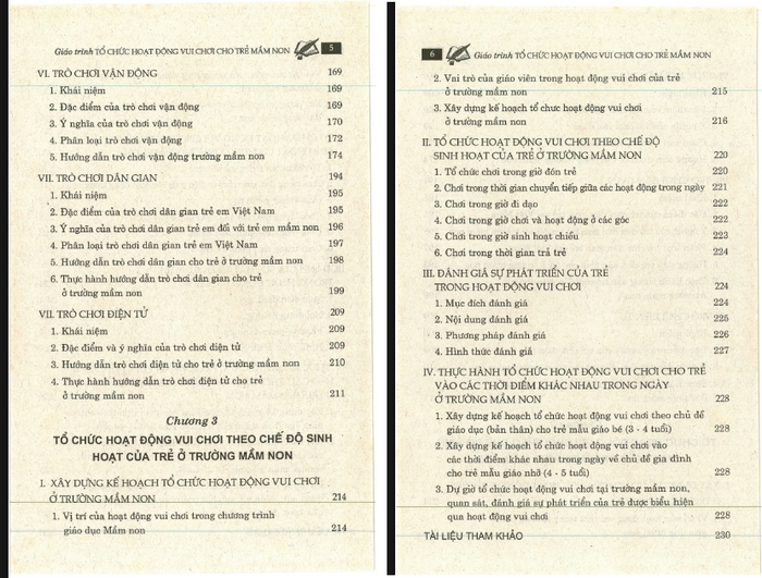 Nội dung chính của chương 2 và 3 của Giáo trình “Tổ chức hoạt động vui chơi cho trẻ mầm non”