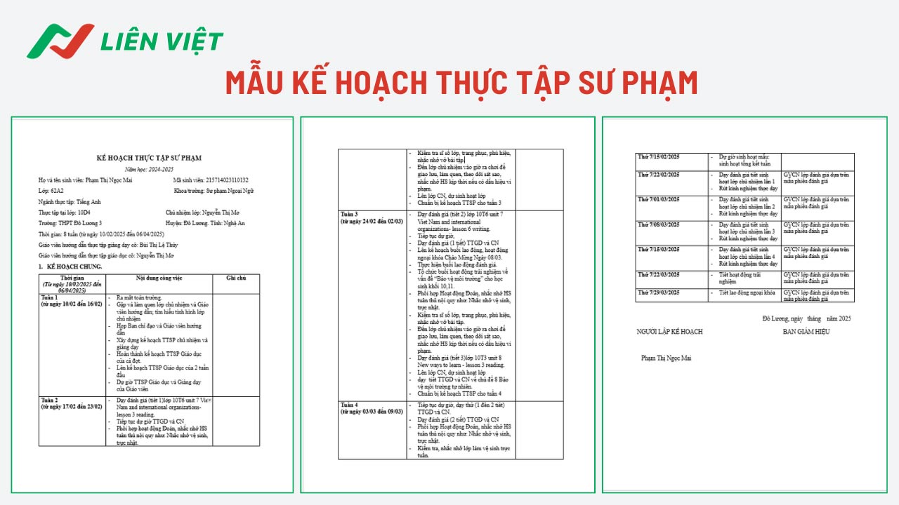 mẫu kế hoạch thực tập sư phạm