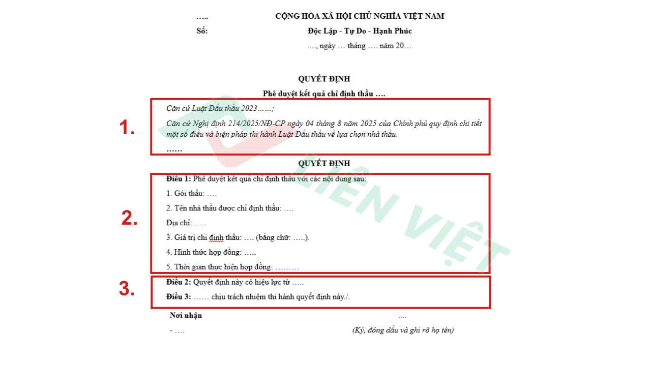 mẫu quyết định chỉ định thầu rút gọn