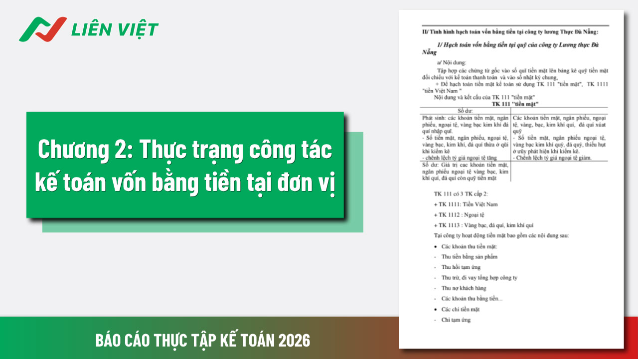 báo cáo thực tập kế toán vốn bằng tiền