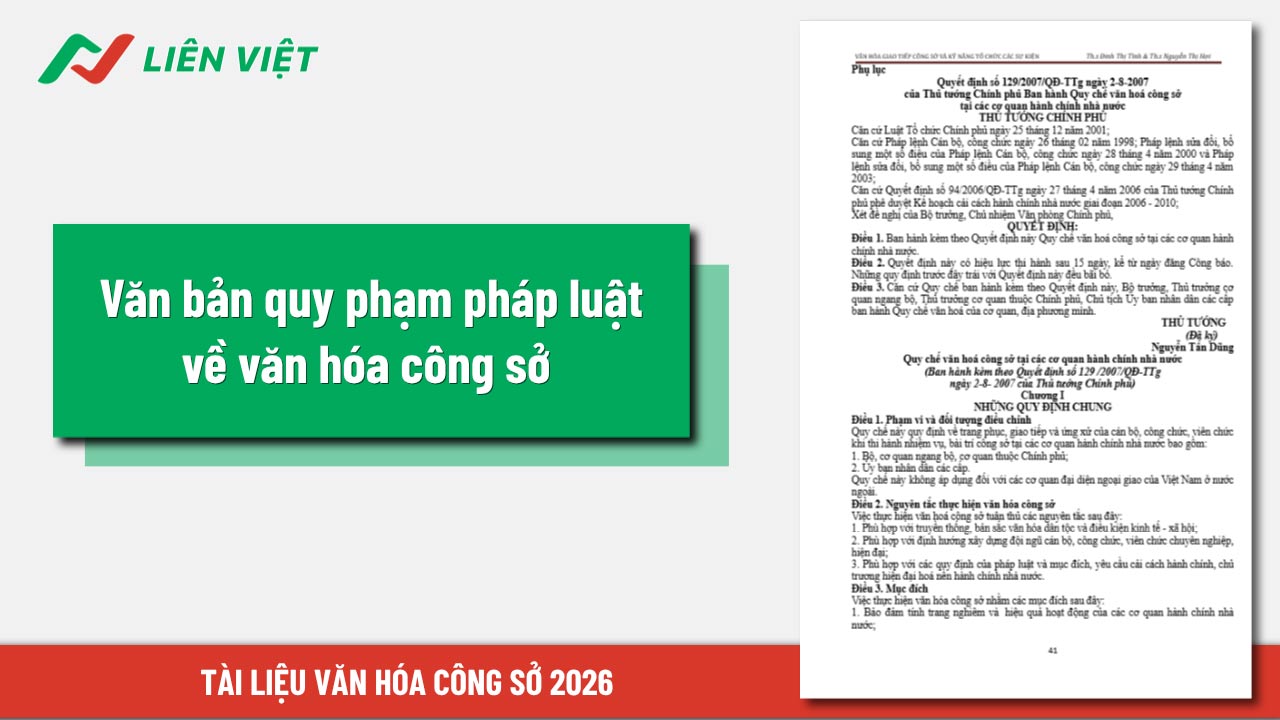 Phần phụ lục hệ thống các văn bản quy định về văn hóa trong môi trường công sở